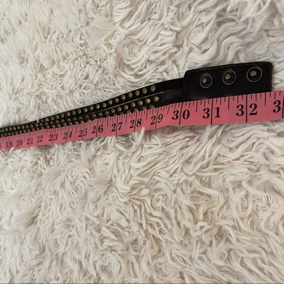 Brown Leather Gold Studs Four Strands Wide Belt Total length size Small Medium main image 9